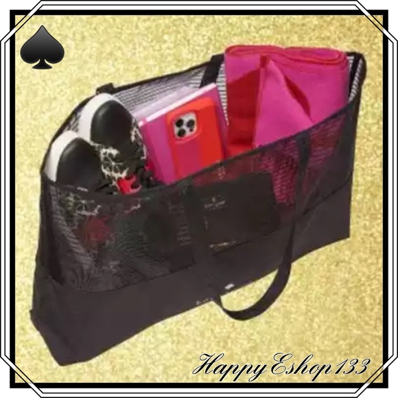 ♠️ kate spade Logo Mesh Packable Canvas Beach Shopping Picnic Weekender Tote - Picture 4 of 4